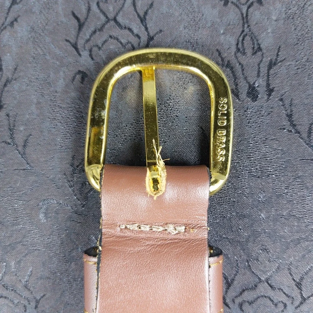Zep Pro Marlin Ribbon Belt Mens 44 Teal Brown Leather Solid Brass Made In USA